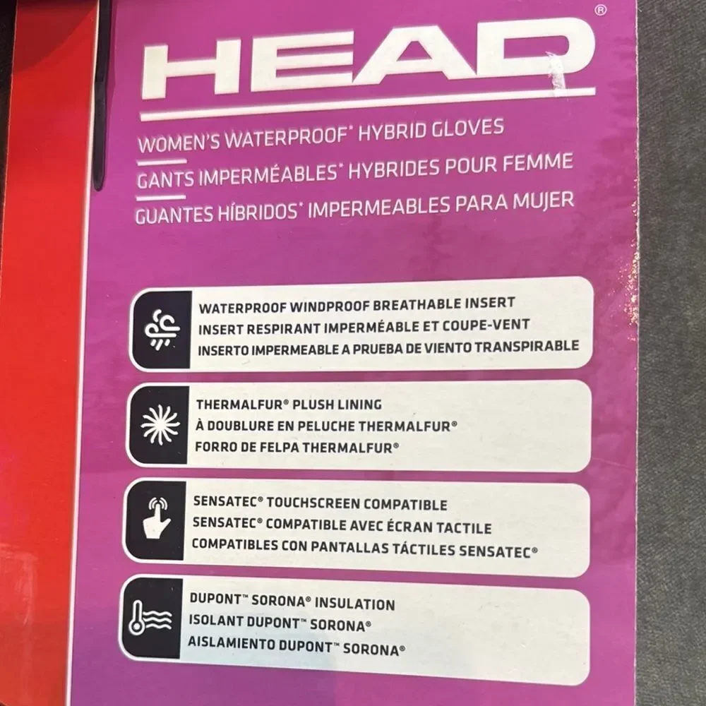 HEAD Women's Black Waterproof Hybrid Touchscreen Compatible Gloves Size M NEW